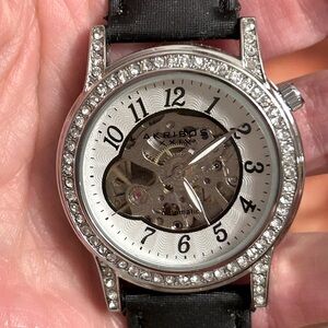 Akribos XXIV WOMEN’S CRYSTAL BEZEL SKELETON LEATHER Band